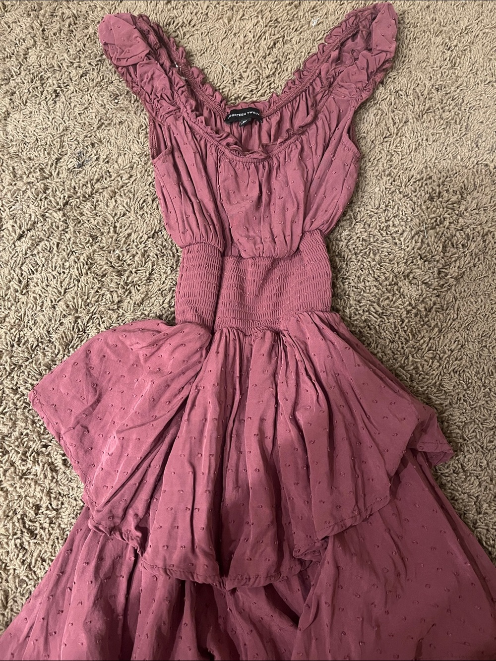 Dusty Rose Ruffled Smocked Waist Formal Dress for tea party’s